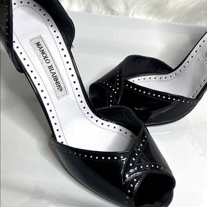Manolo Blahnik Black Peep-Toe Heels